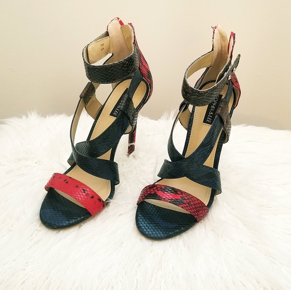 SOPHIA & LEE SNAKE SKIN STRAPPY SANDAL HEELS - Picture 2 of 8